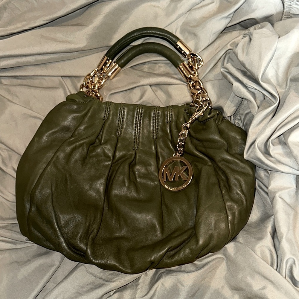 Michael Kors Green Shoulder Hobo Bag with Chain Handle